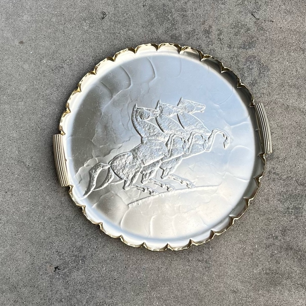 Vintage Arthur Armour Serving Tray Hammered Aluminum Horse Western
